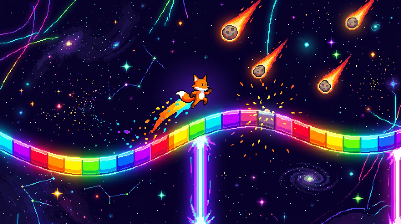 Source demonstration: Pixel Runner on a Rainbow Road