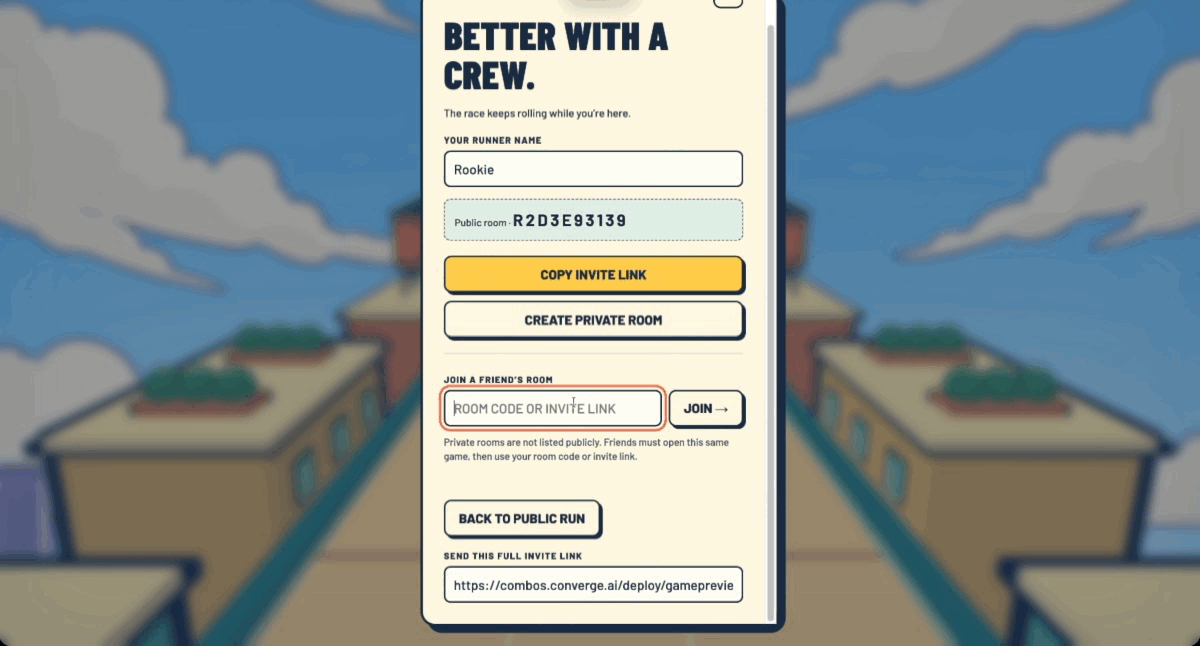 Create a private room and invite friends: room creation and invite sharing recording