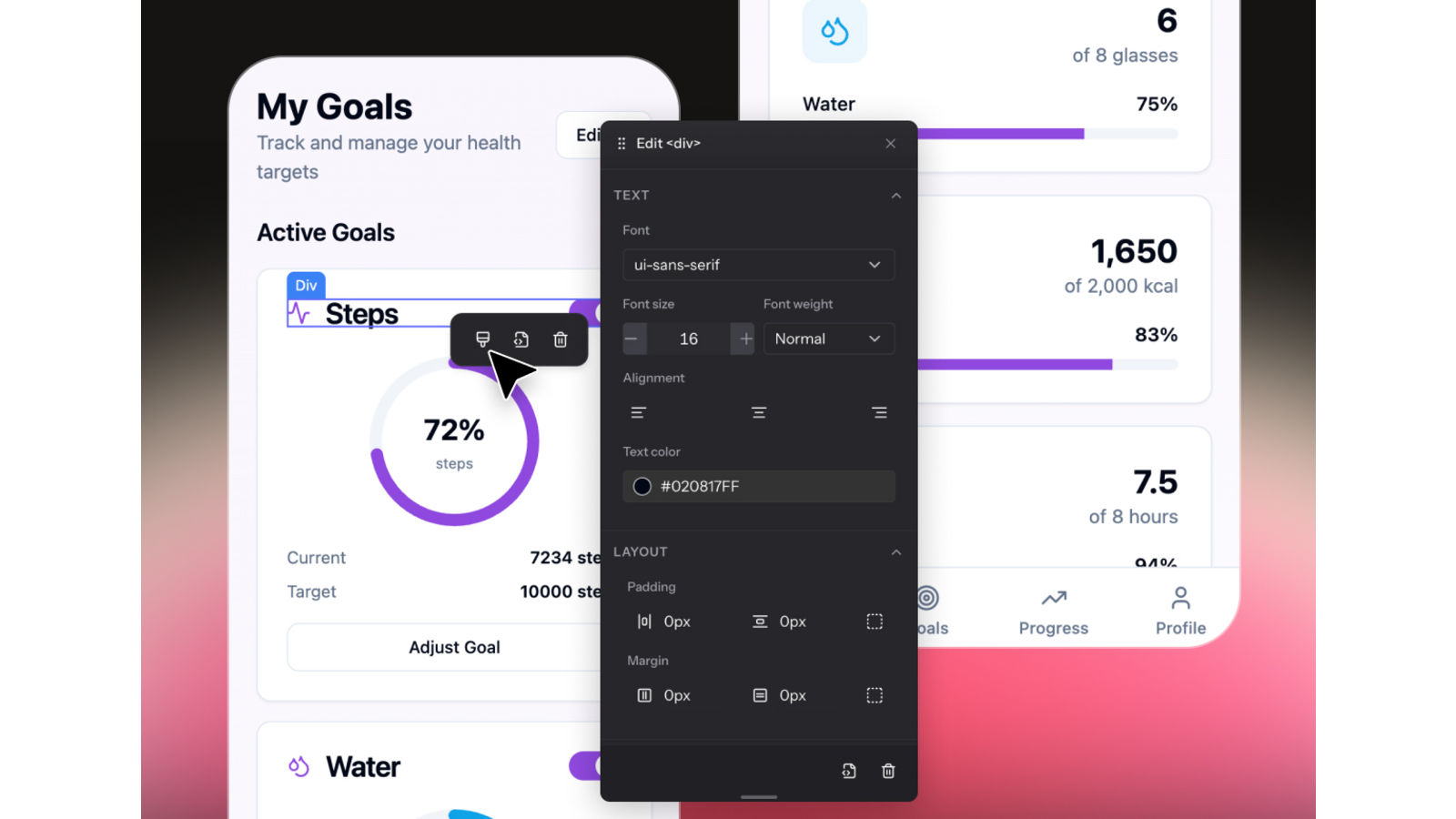 Enter Pro’s Visual Editor provides direct click-to-edit control alongside the generated React application.
