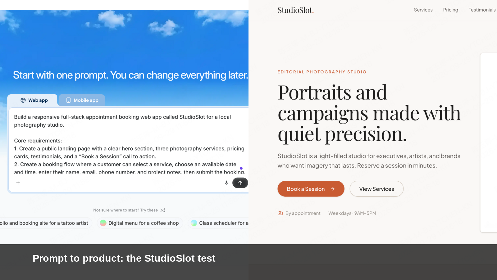 From prompt to product: the StudioSlot app used for this hands-on Emergent AI review.