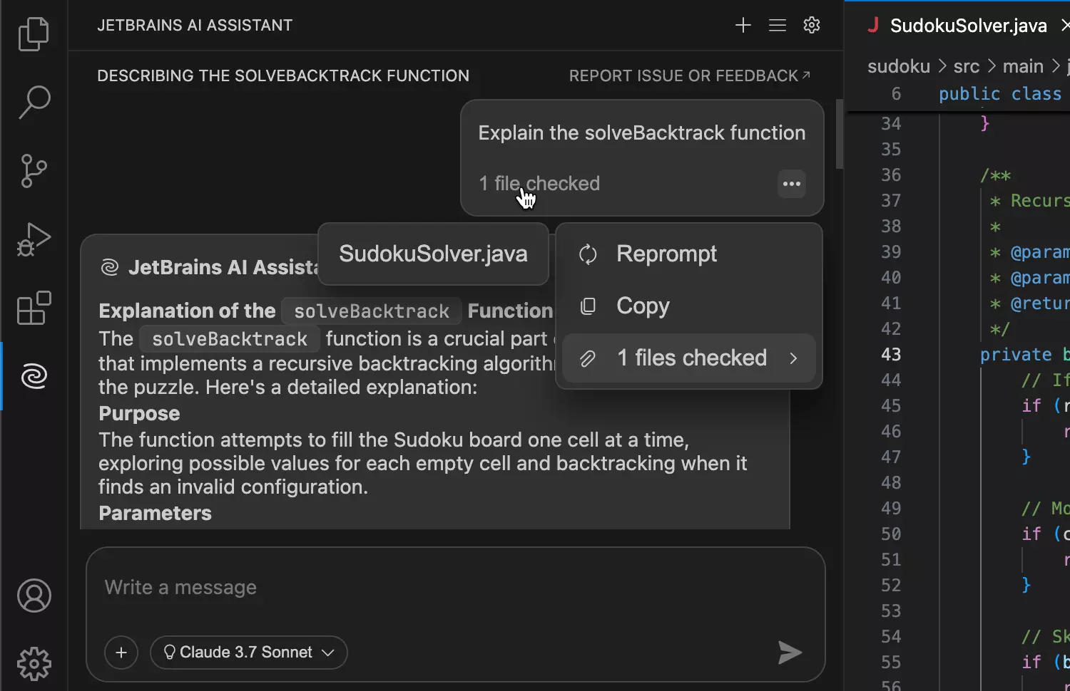 JetBrains AI Assistant इंटरफेस