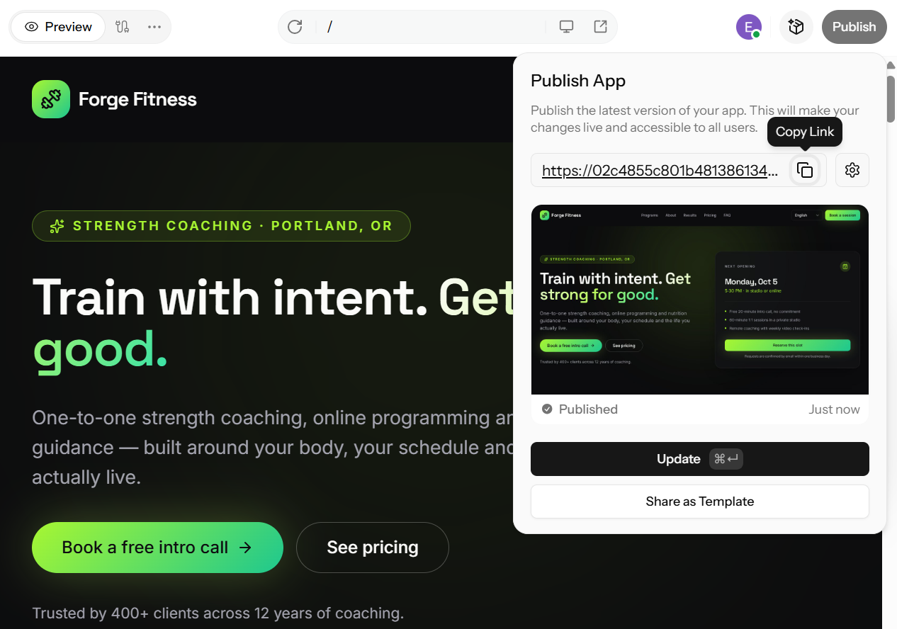 Enter Pro publish screen
