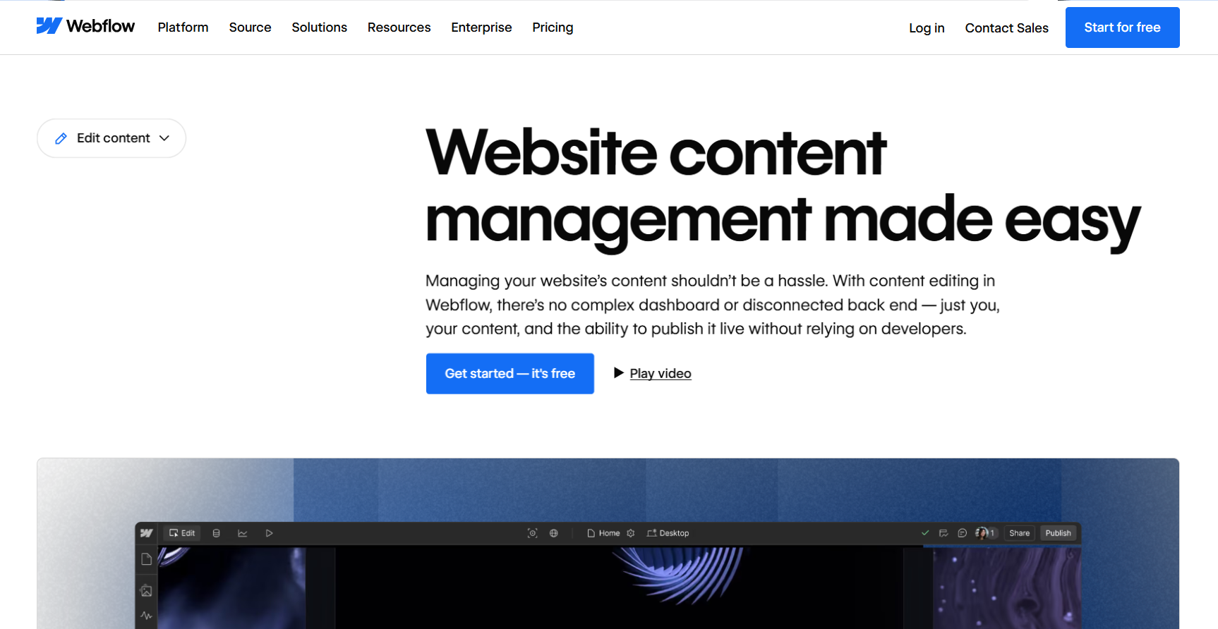 Webflow built‑in content management system