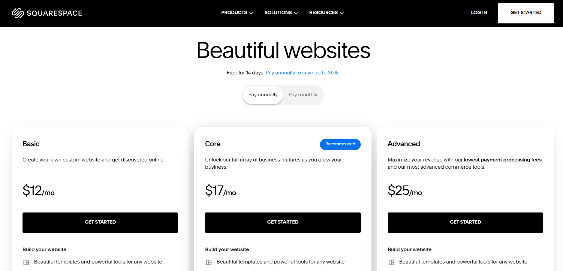 Squarespace प्राइसिंग प्लान