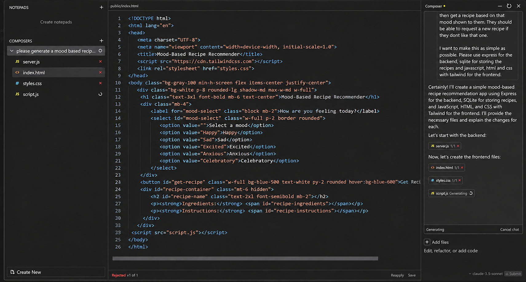 Invoquer Cursor AI et décrire votre tâche de code