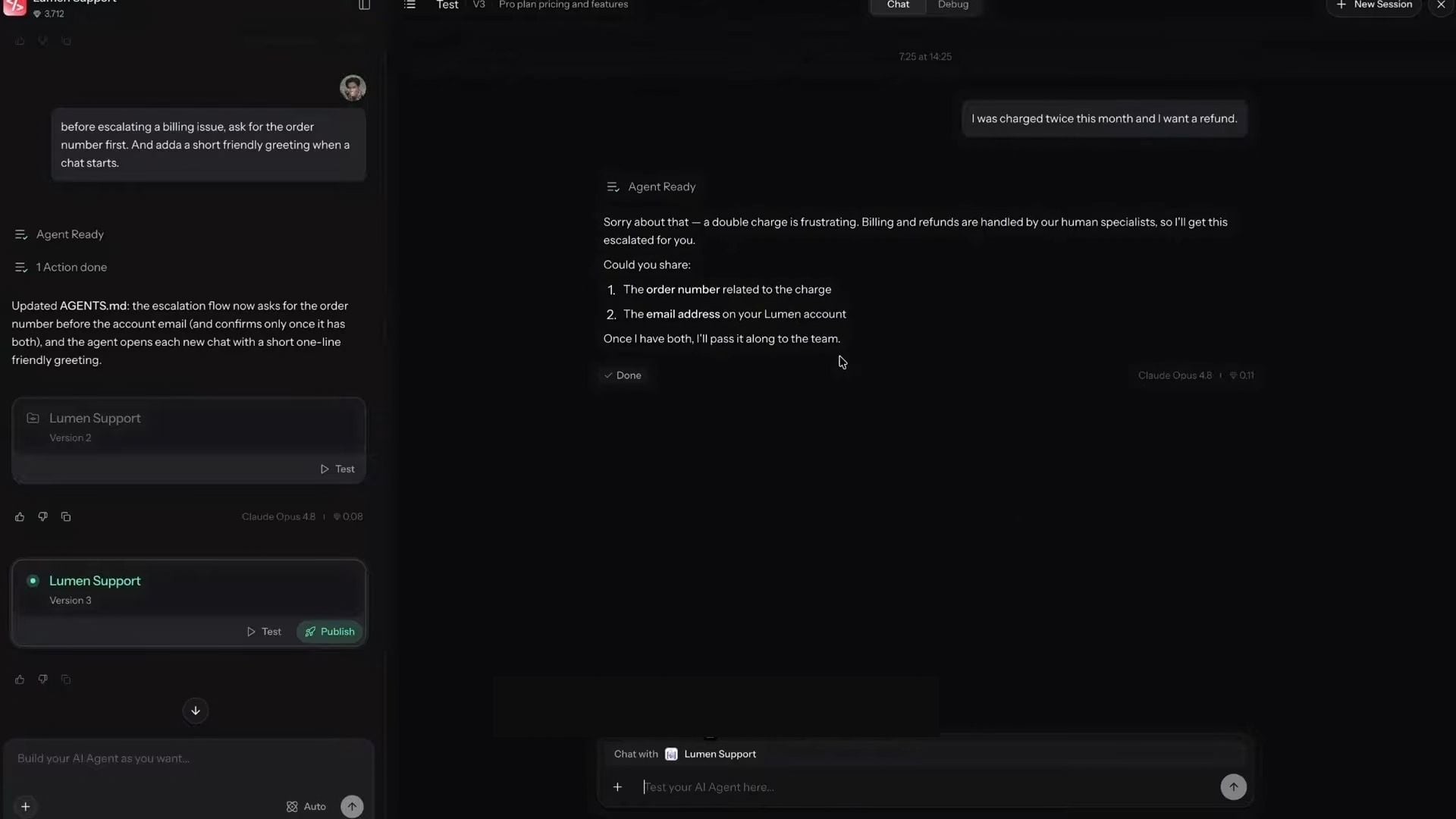 Customer Support Agent Built in Enter Pro
