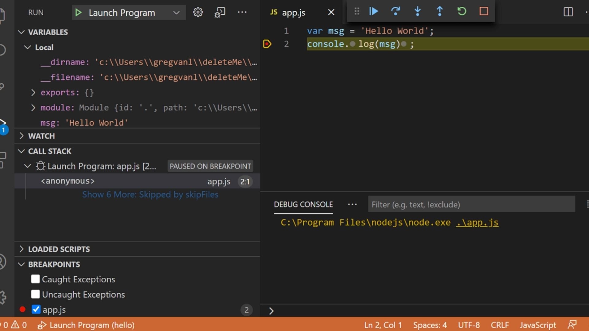 Debugging Code Manually in VS Code
