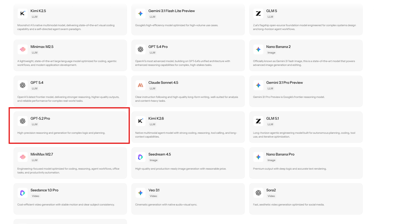 GPT‑5.2 Pro सिलेक्ट करें और रेट्स पढ़ें