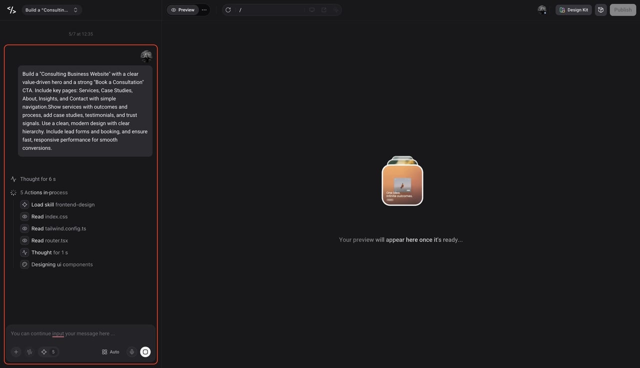 autonomous ai website building process
