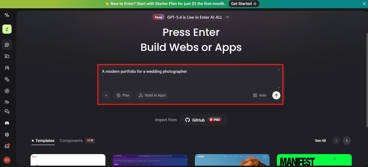 Enter prompt for your website