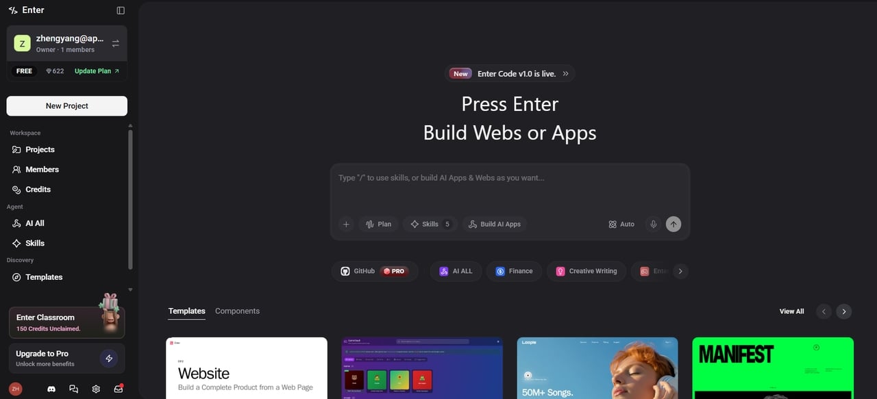 Enter Pro's homepage