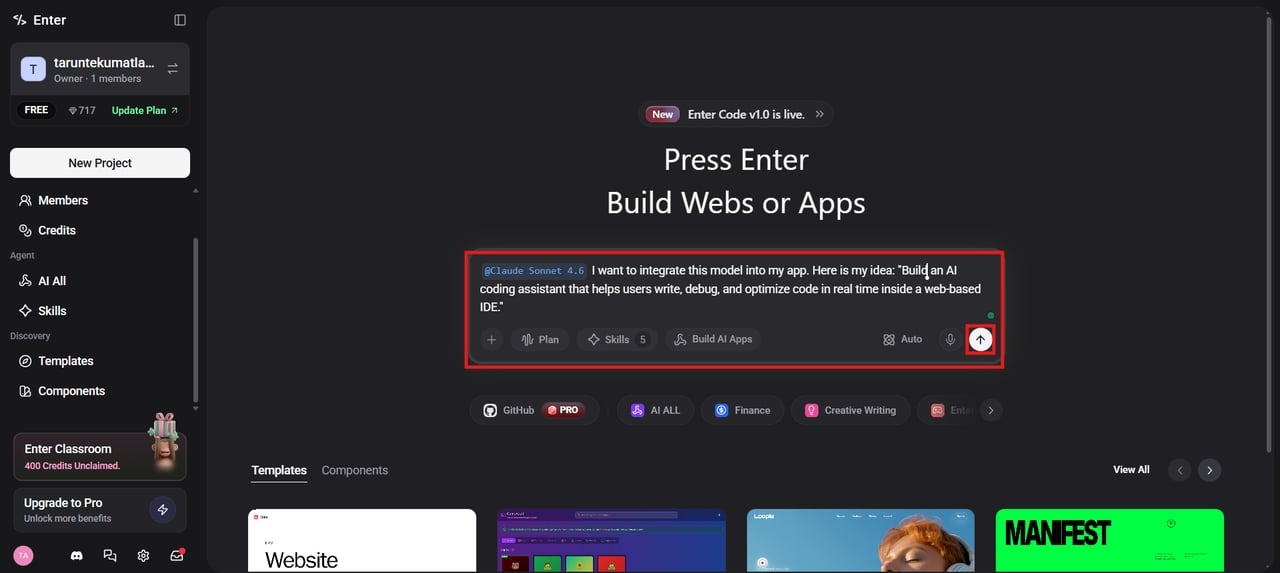 Creating coding task in AI workspace