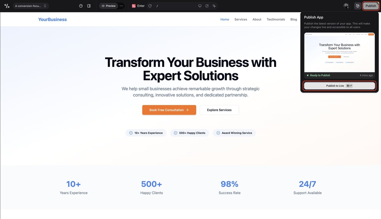Publish and go live
