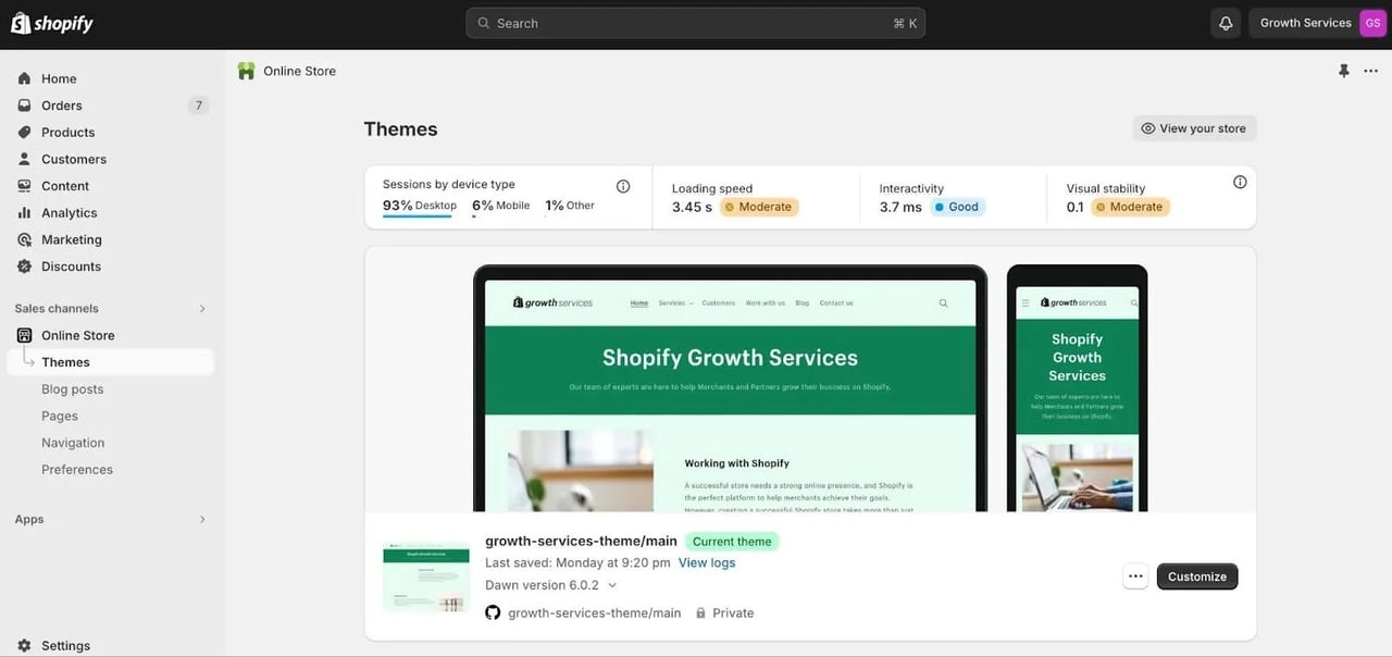 Shopify interface