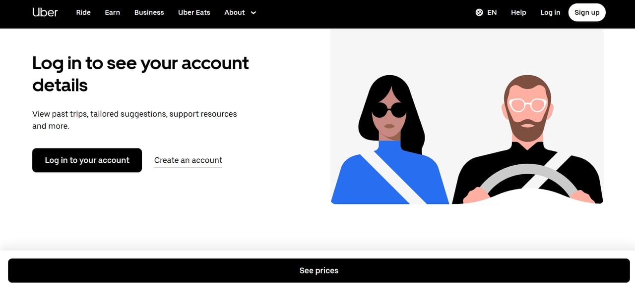 Landing page Uber