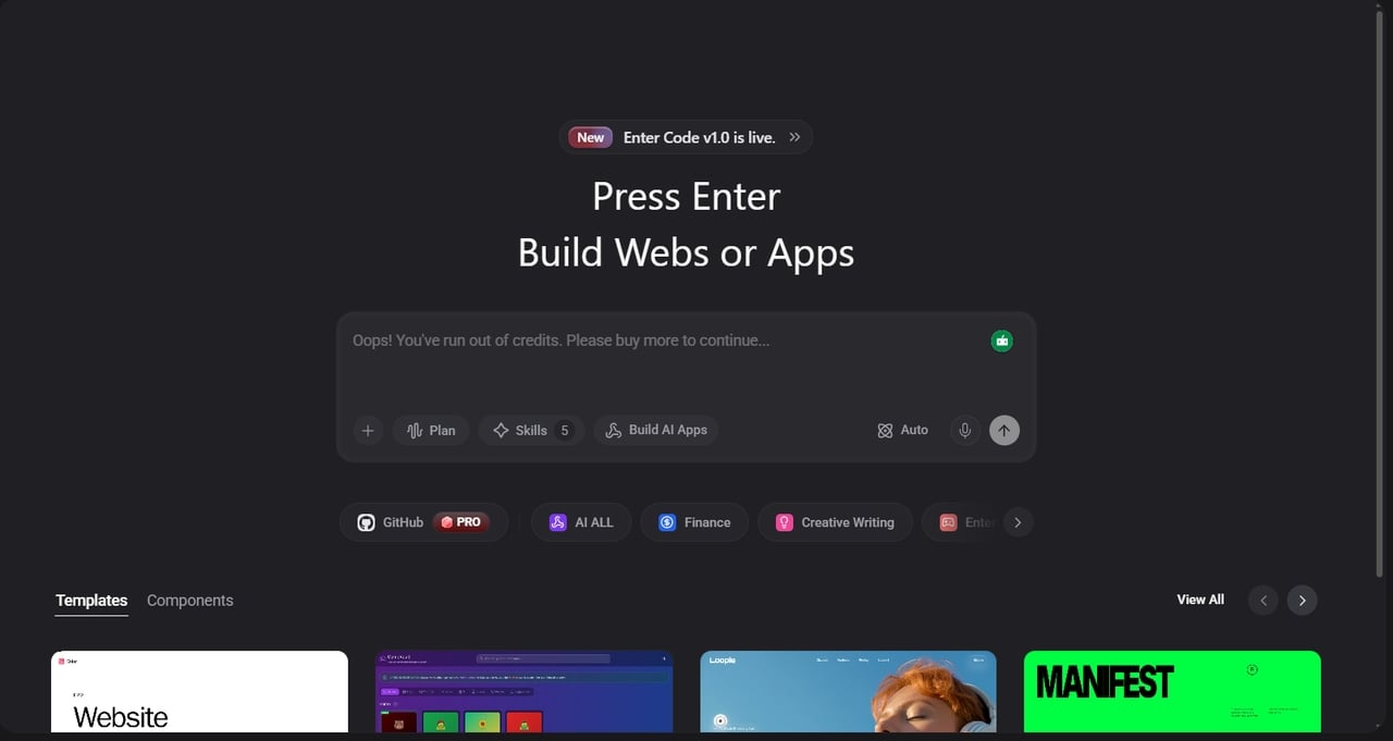 Enter Pro multi-LLM coding workflow interface