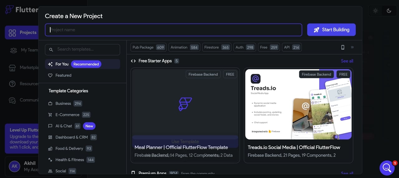 FlutterFlow's interface
