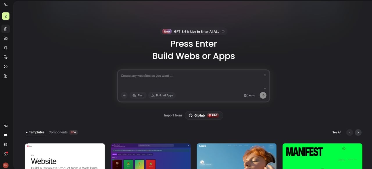 Enter's homepage