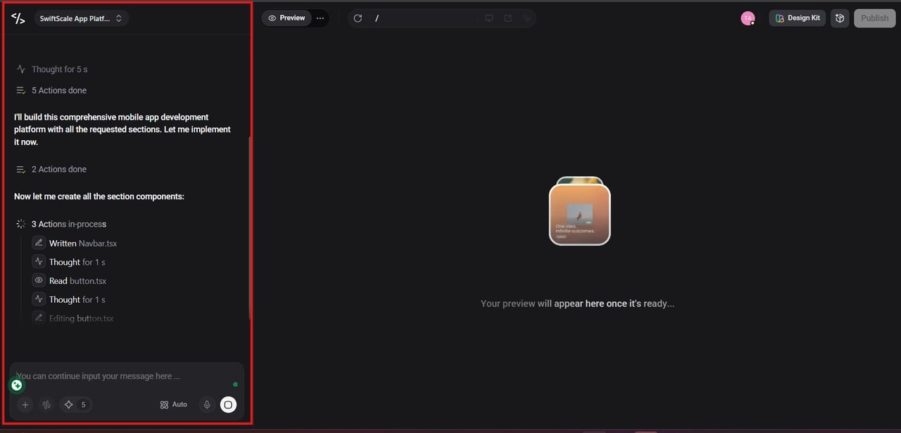 Automatic app creation with UI preview