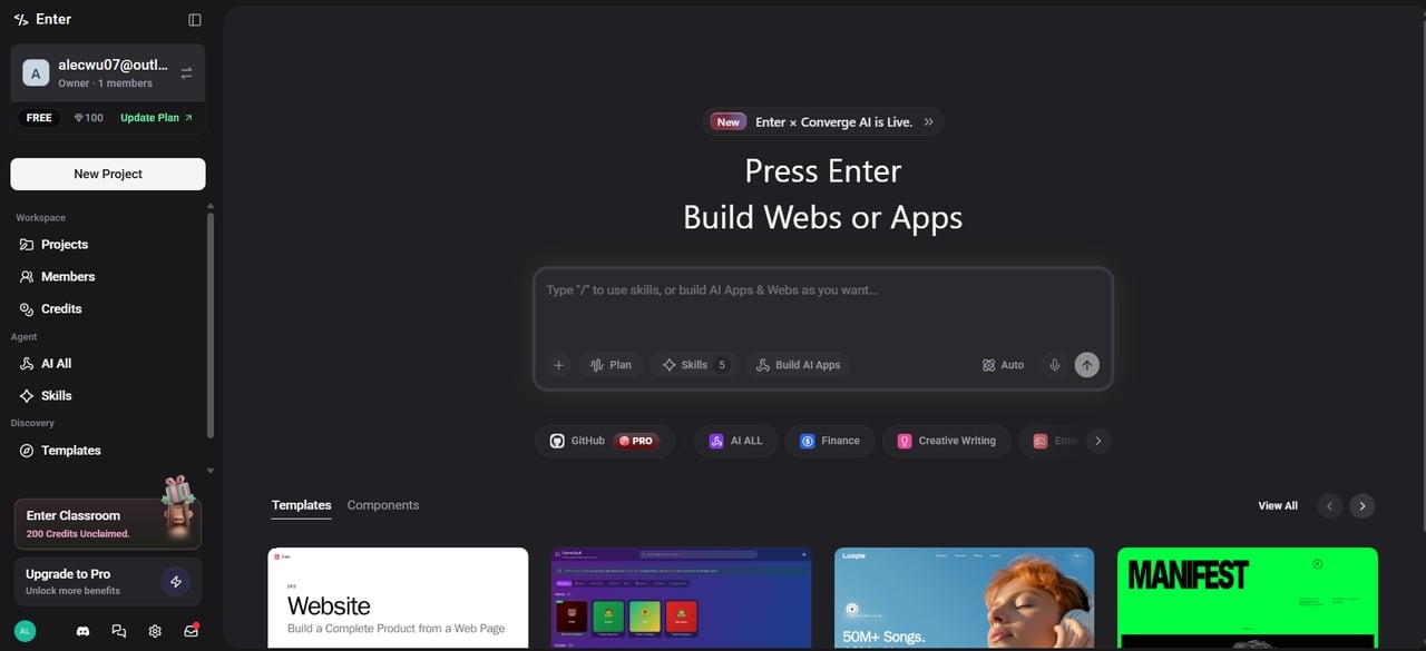 Enter Pro homepage