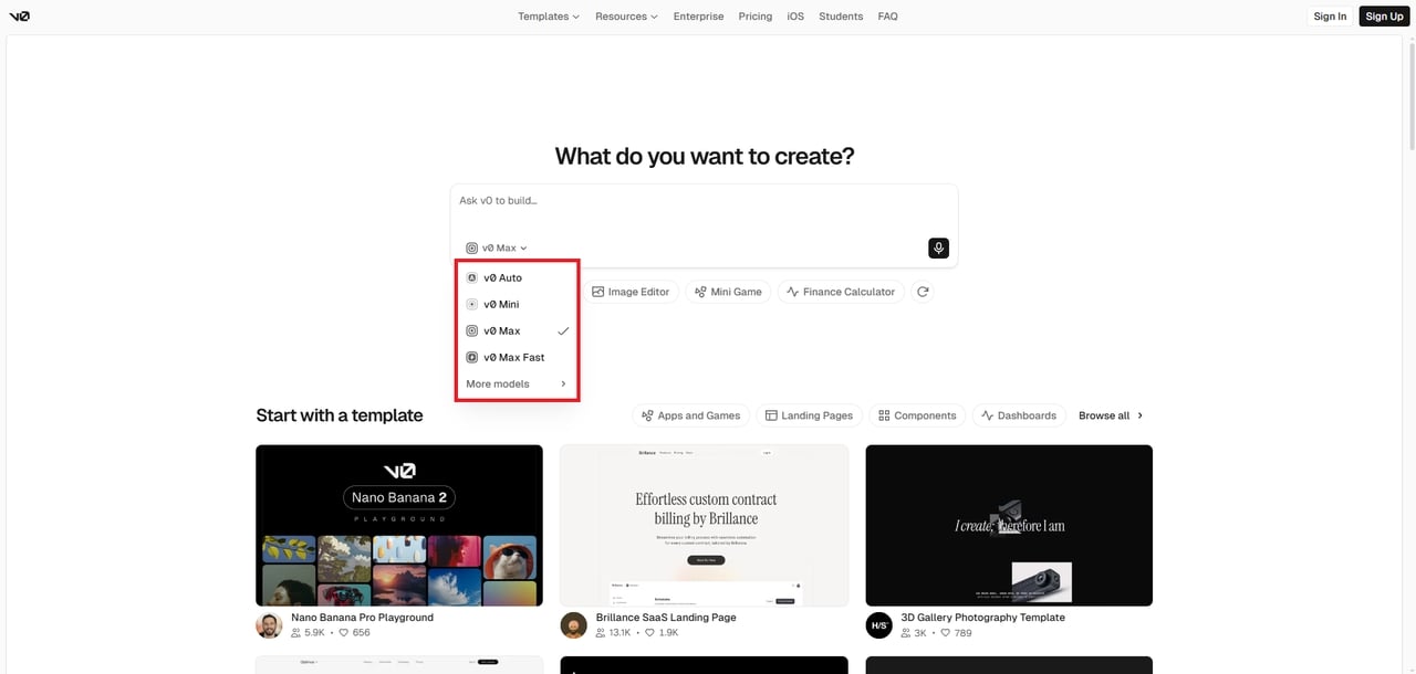 Choose the desired AI model