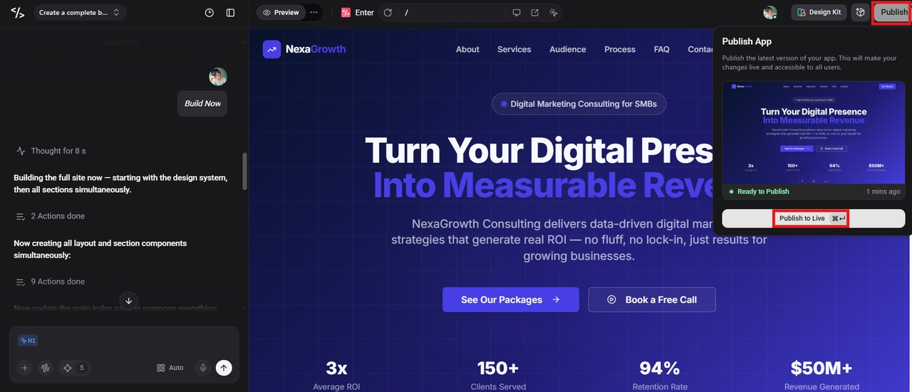 publish the website and go live