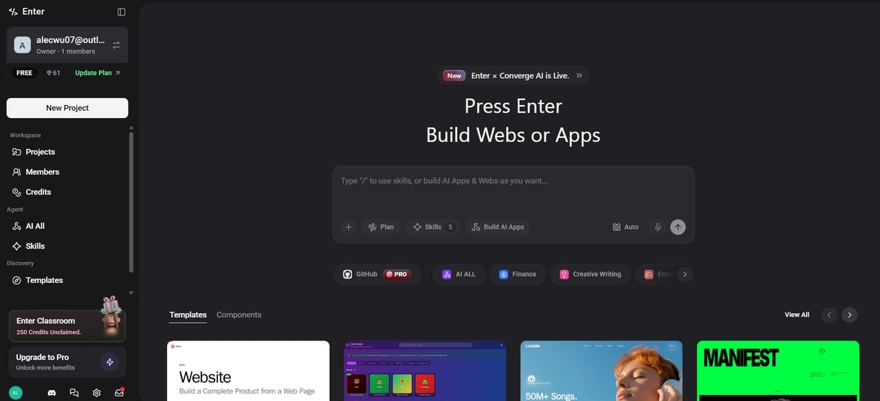 Enter Pro homepage