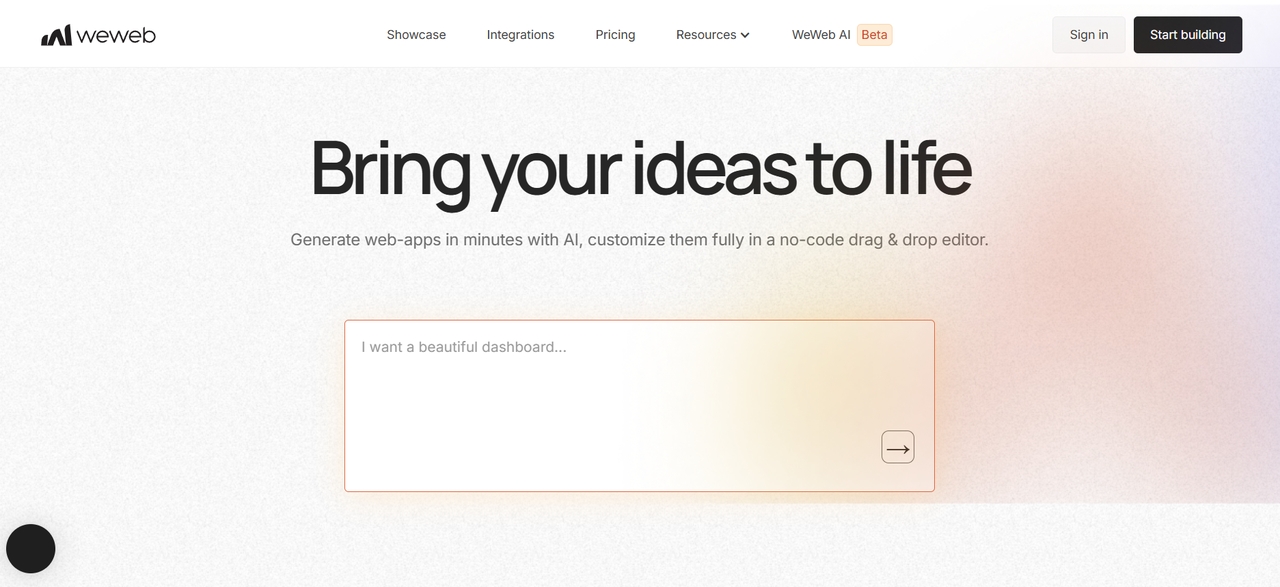 WeWeb's homepage