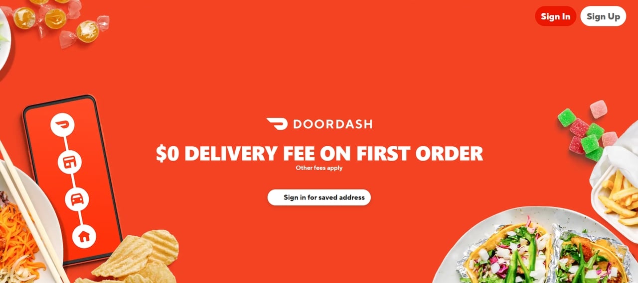 Landing page DoorDash