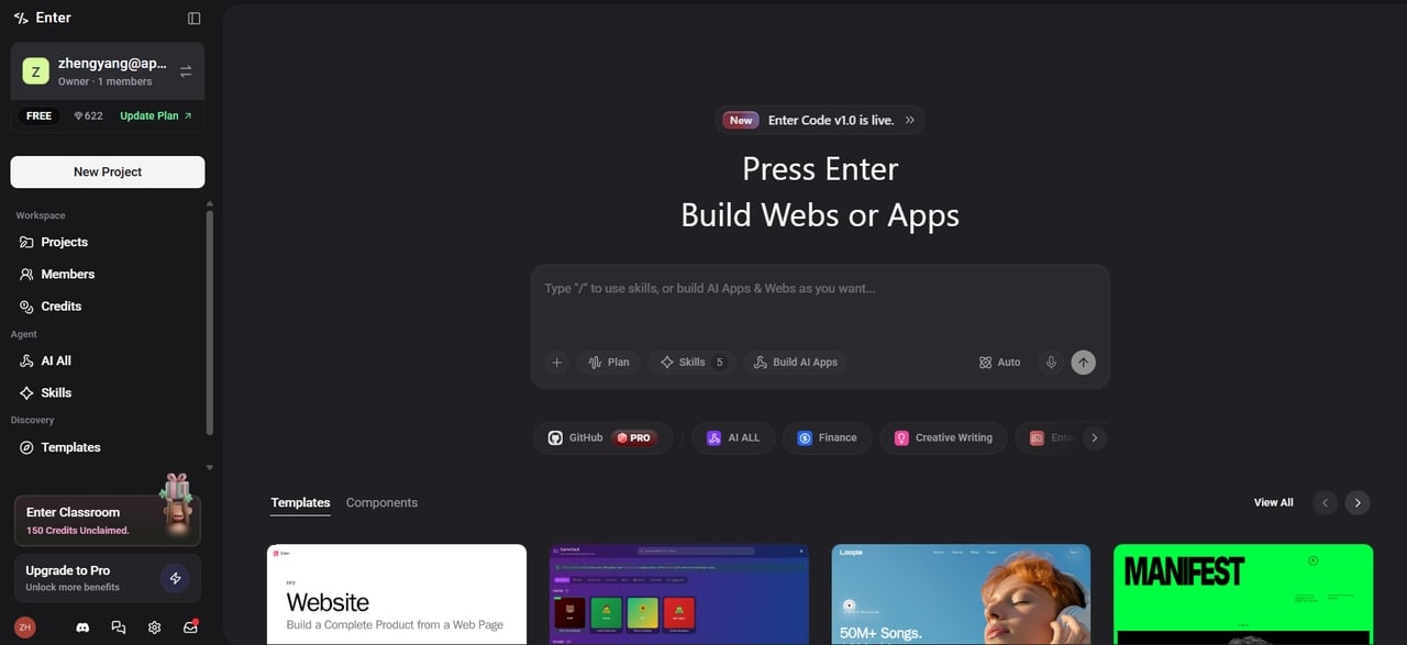 Enter Pro homepage
