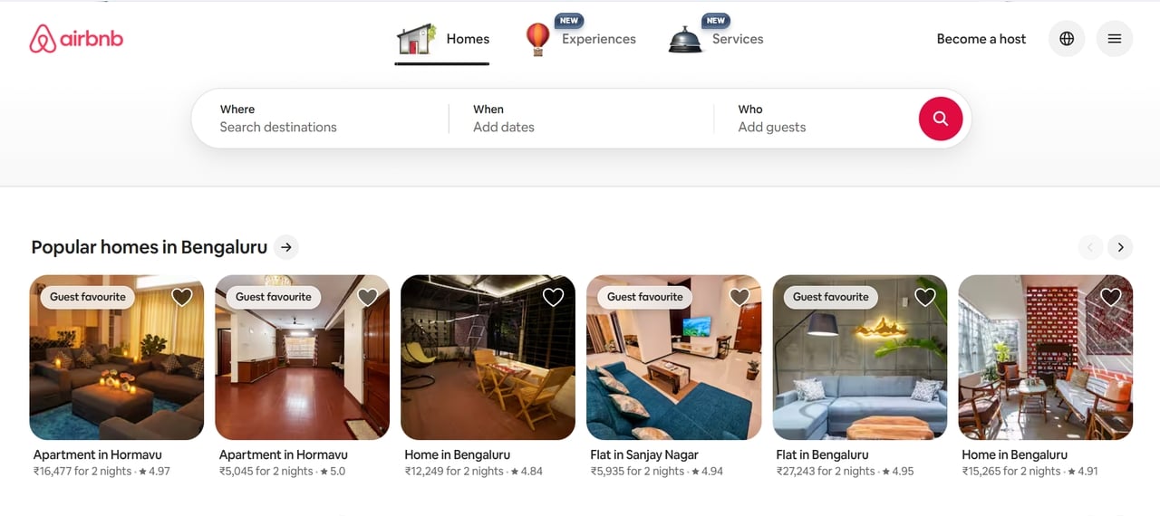 Landing page Airbnb