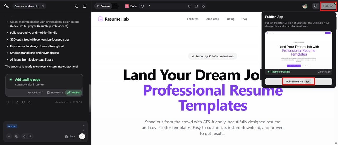 Publish and go live