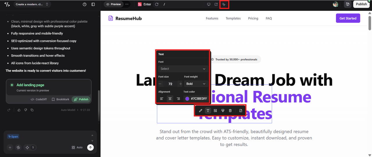 Use the Visual Editor to adjust the icon and layout