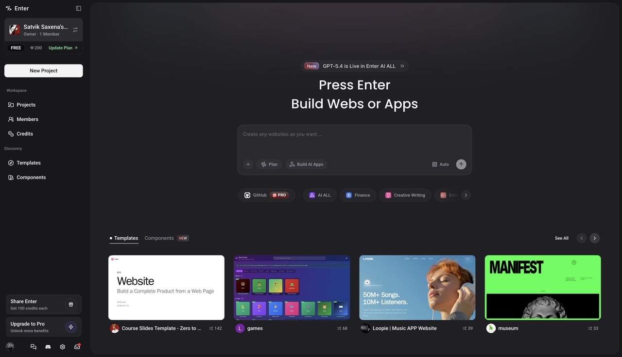Enter Pro interface