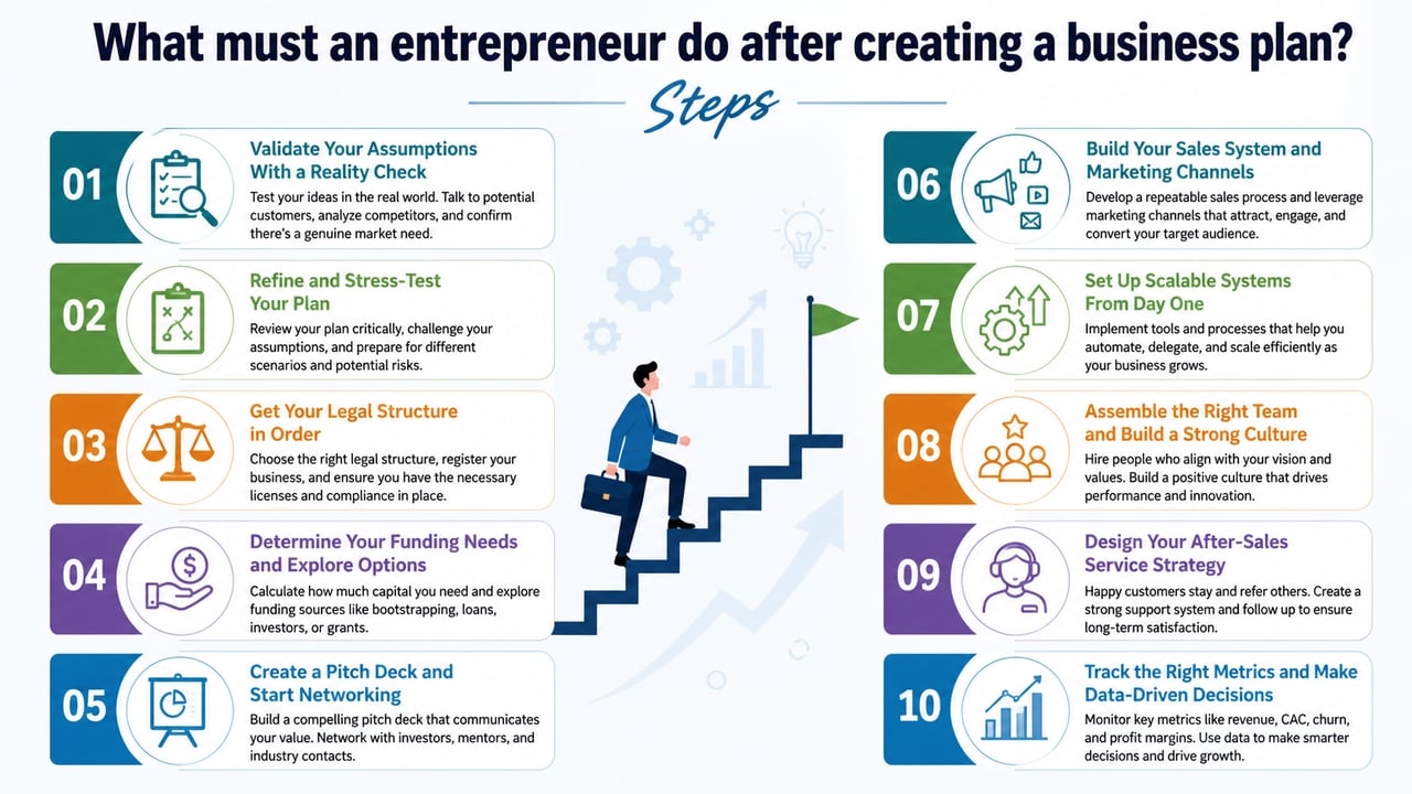 Steps must an enterpreneur do afrer creating a business plan