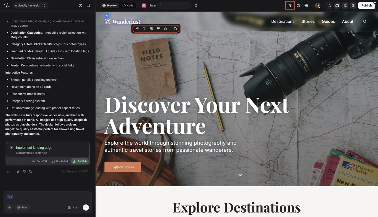 edit page elements with visual editor