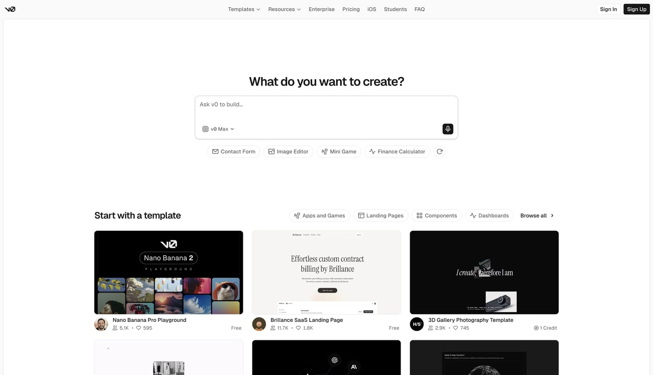 v0 by vercel interface