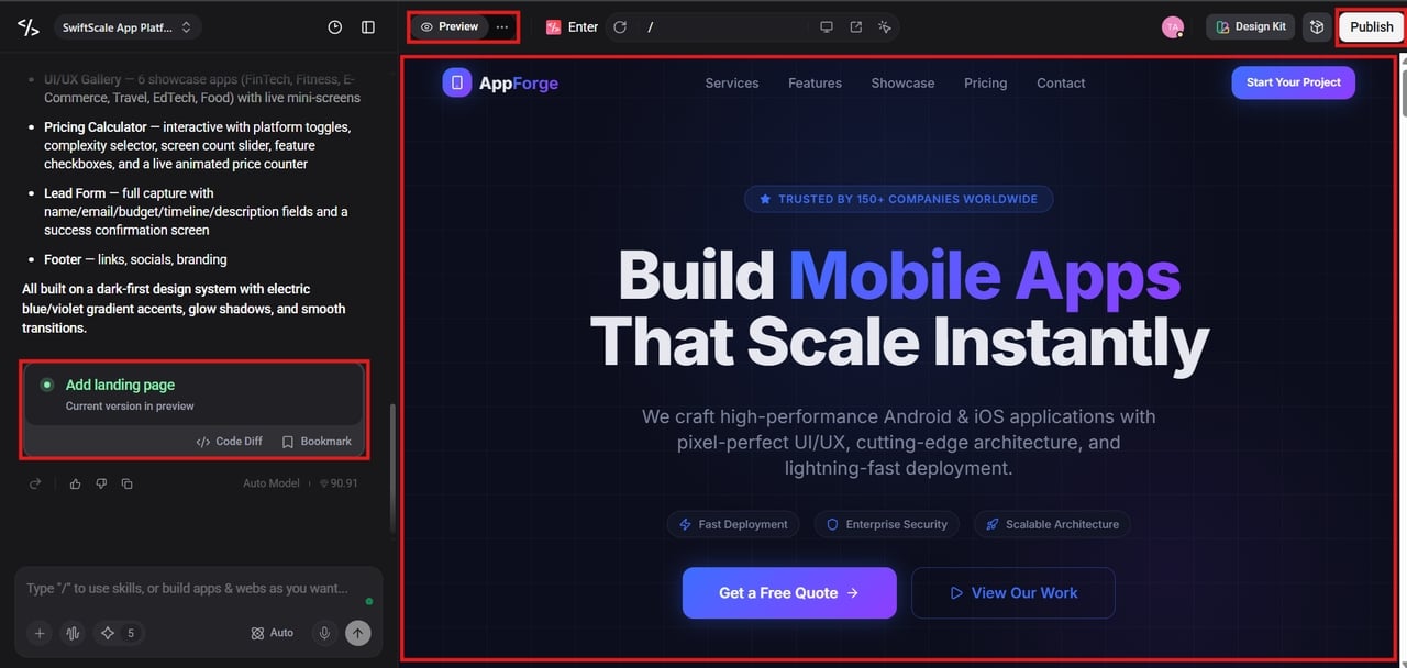 Publishing mobile app to live environment