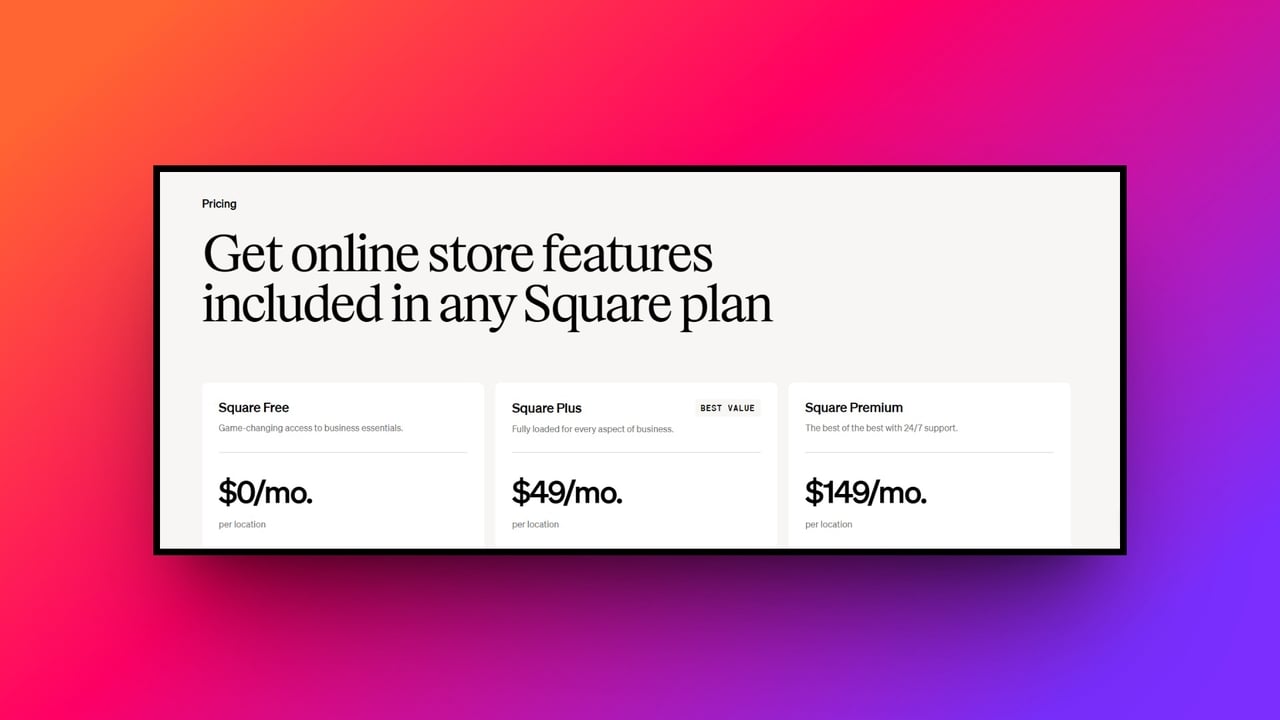 Pricing for Square Online