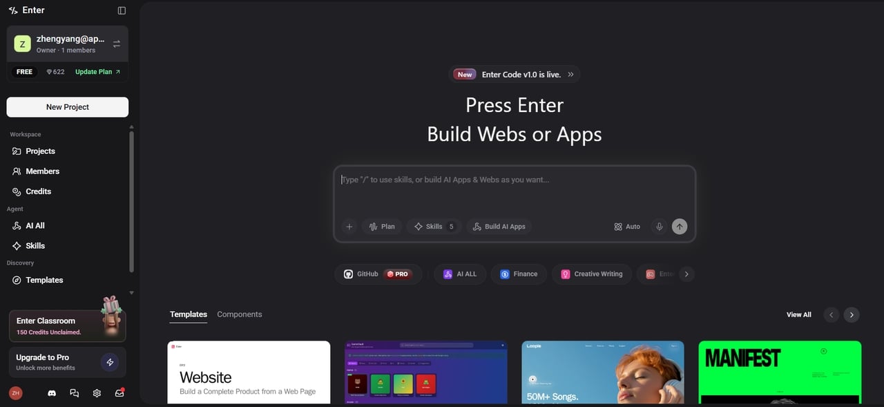 Enter Pro's homepage