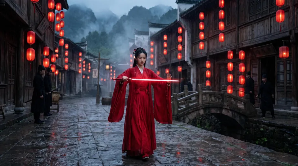 Night wuxia duel Kling 4.0 prompt preview