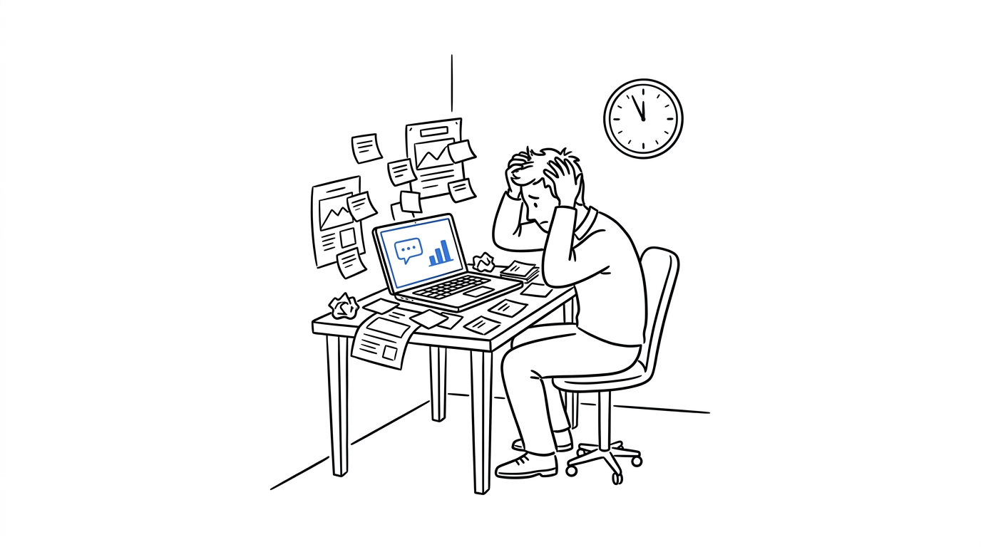 A startup marketer at a laptop using Concat Pro Ad Agent to generate multiple AI ad creative variants on screen