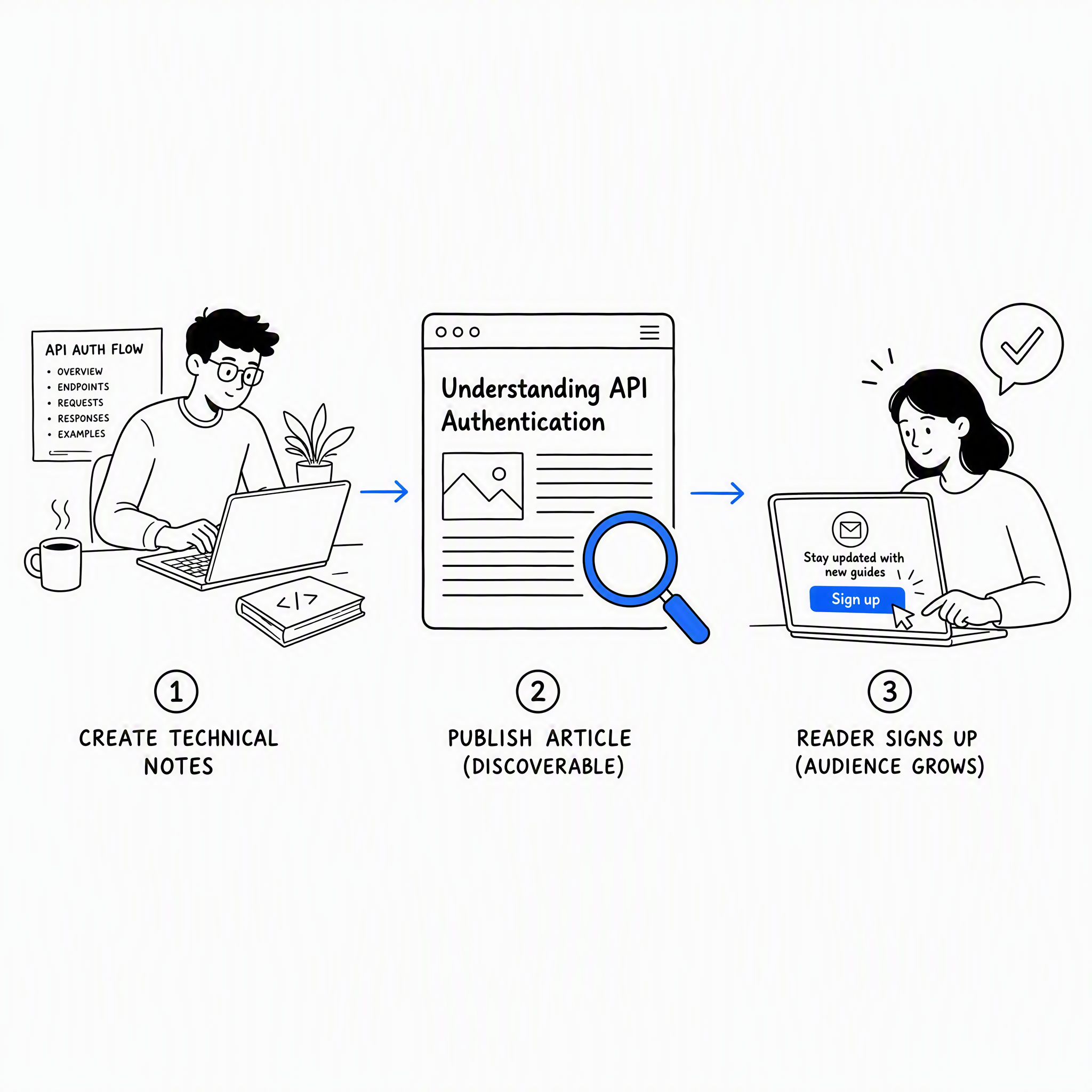 Pipeline de conteúdo: de notas técnicas a artigo publicado a signup de desenvolvedor