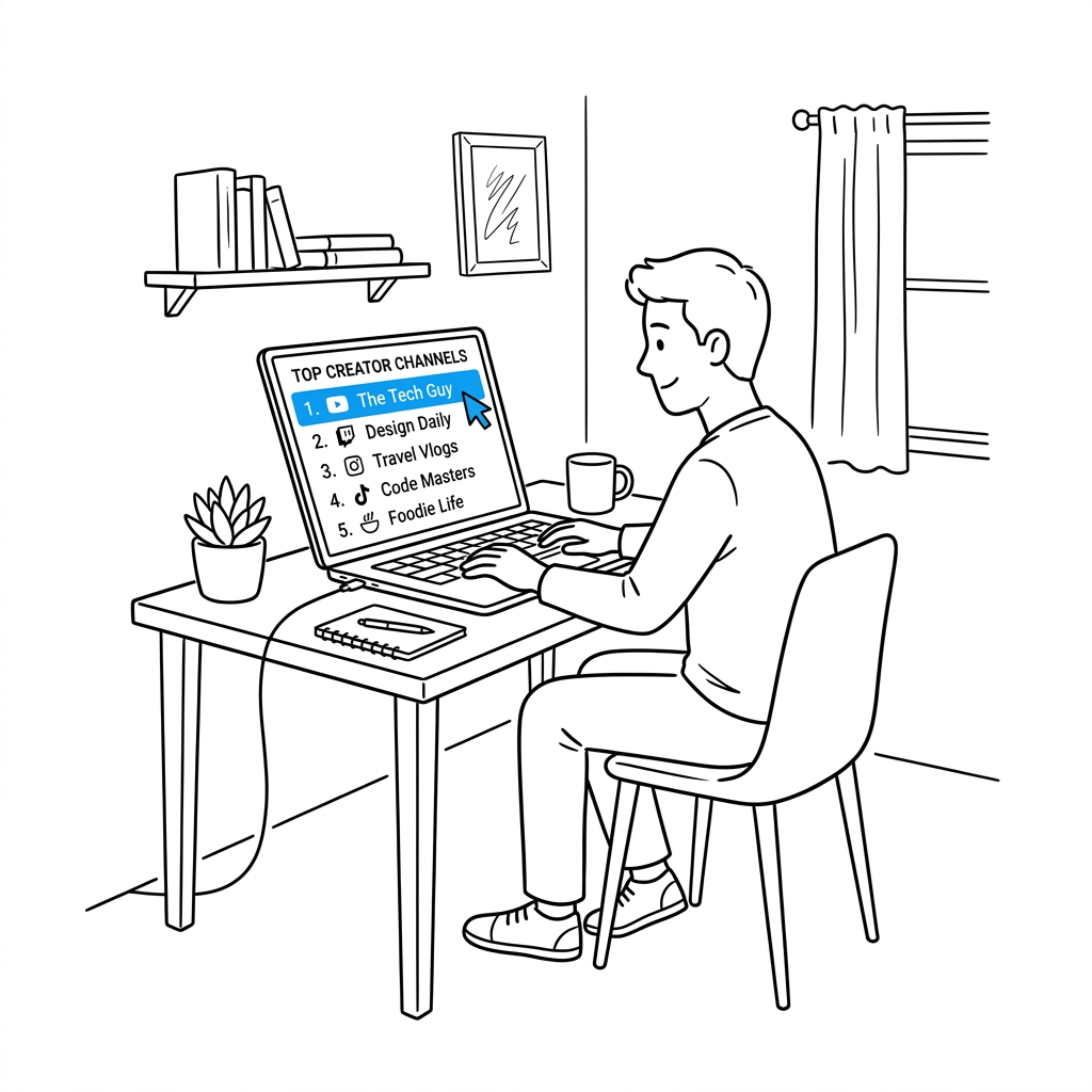 A founder researching top creator channels on a ranked leaderboard before picking a wedge for a vibe-coded product