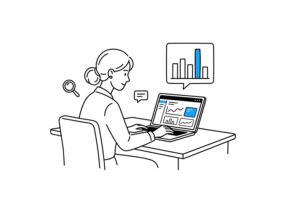 Marketer viewing three connected commerce surfaces on a wall screen with a rising trend line