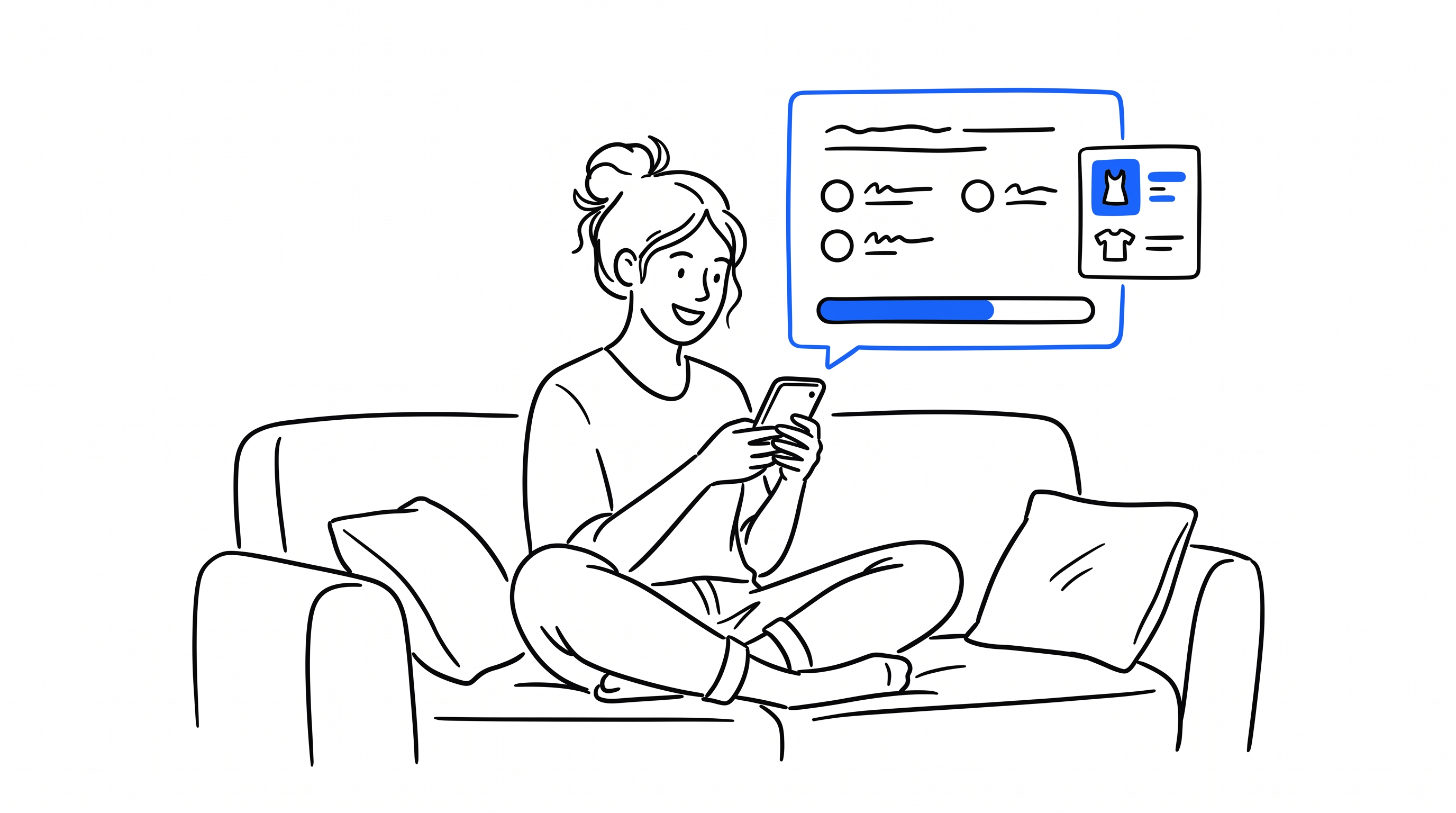 A shopper on her phone completing an AI-driven product quiz that recommends a personalized item