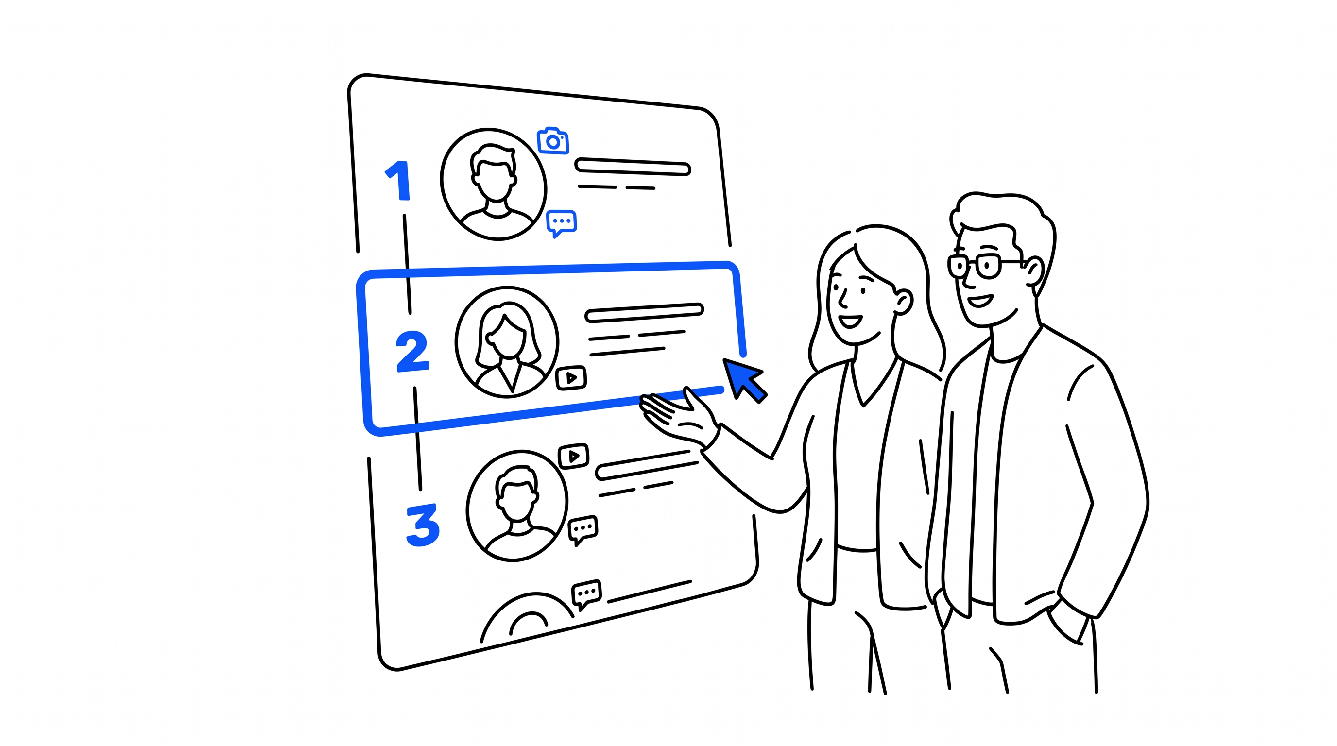 A growth team reviewing a ranked list of influencers and creators with platform icons on Concat Pro's Rank