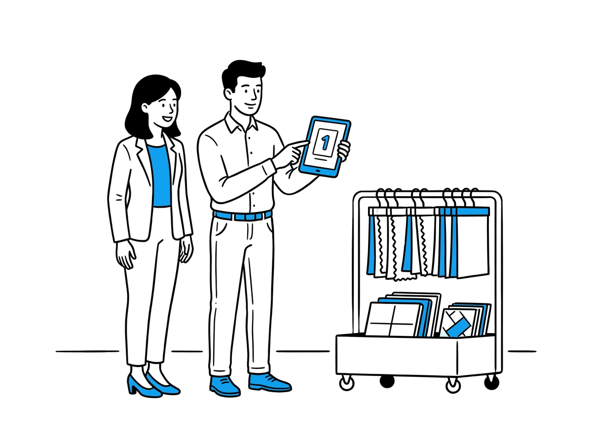 Small business colleagues reviewing a quote on a tablet