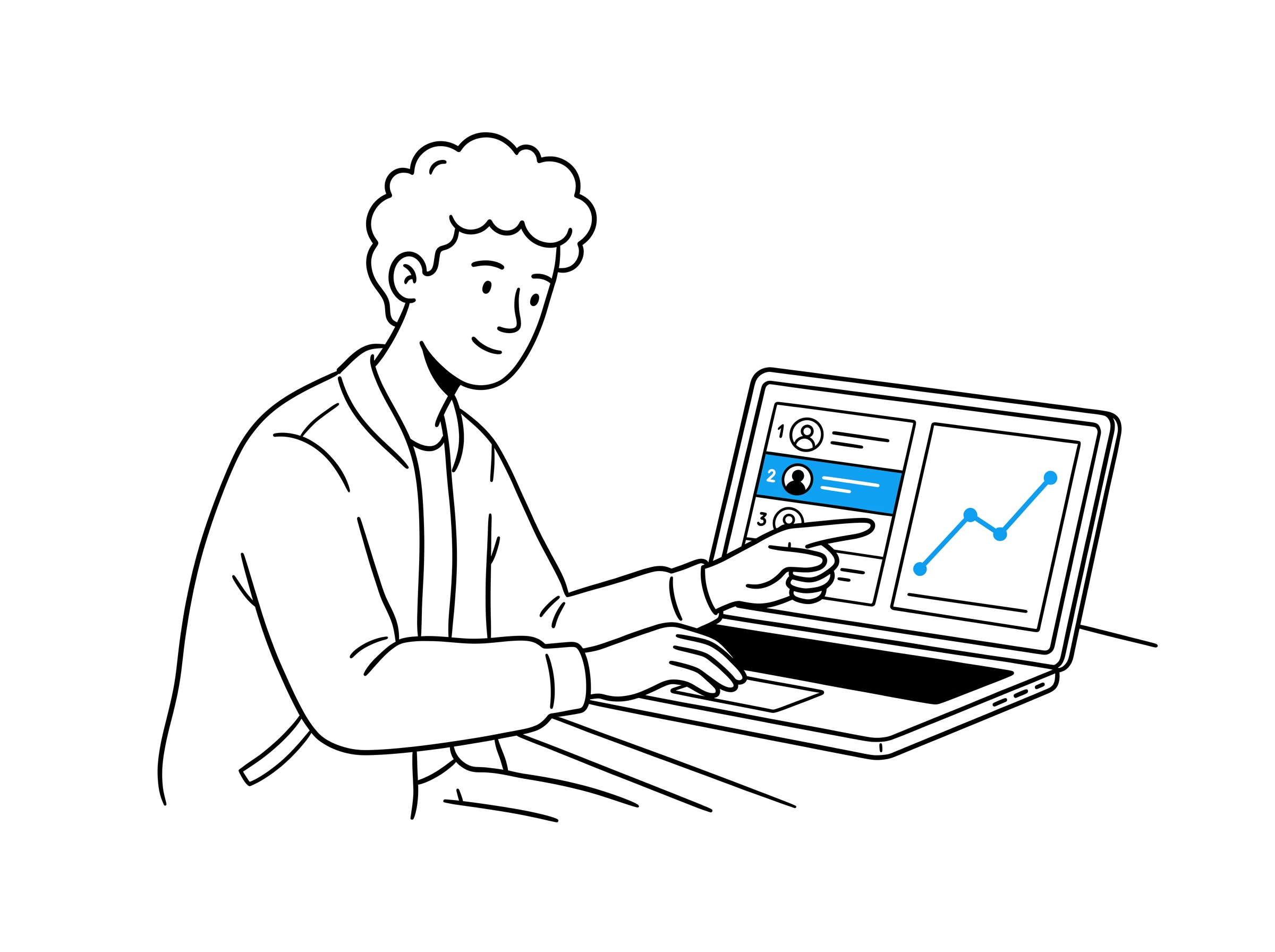 Founder reviewing a creator leaderboard and a growth-rate chart side by side on a laptop, both highlighted in blue