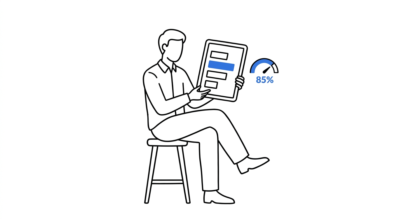 A small business owner reviewing a highlighted rank bar and a conversion percentage gauge on a tablet